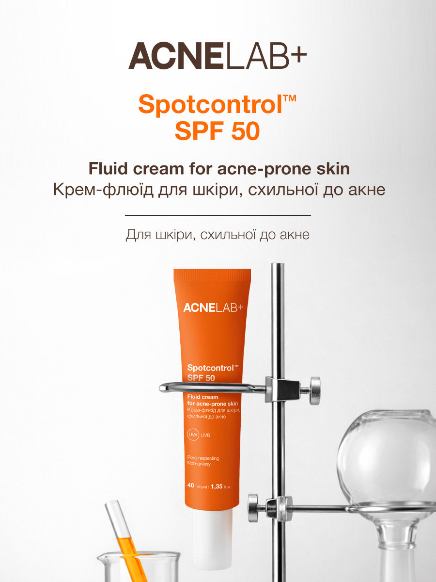 Крем-флюїд для шкіри, схильної до акне Spotcontrol SPF 50 Fluid cream for acne-prone skin ACNELAB+