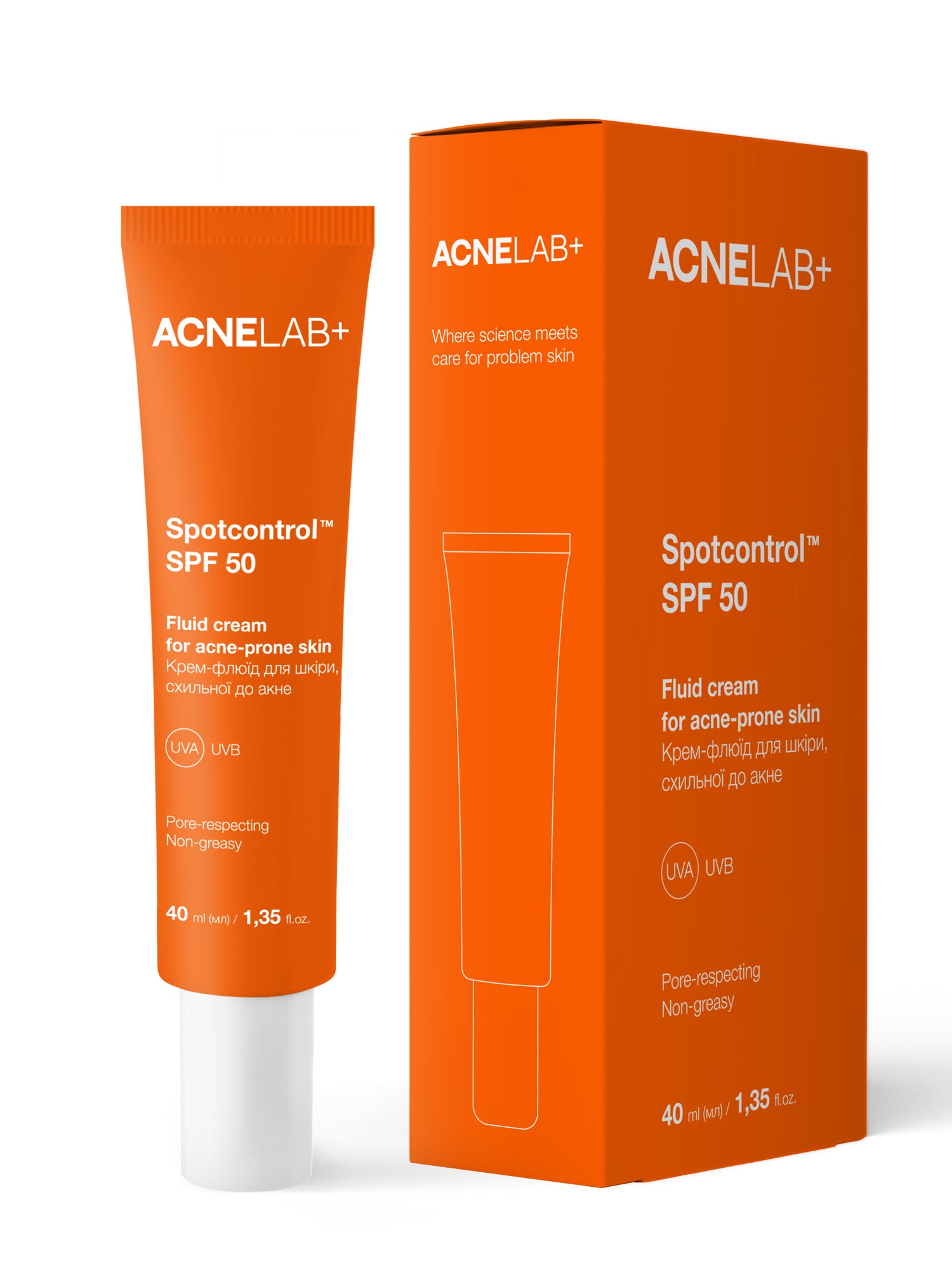 Крем-флюїд для шкіри, схильної до акне Spotcontrol SPF 50 Fluid cream for acne-prone skin ACNELAB+